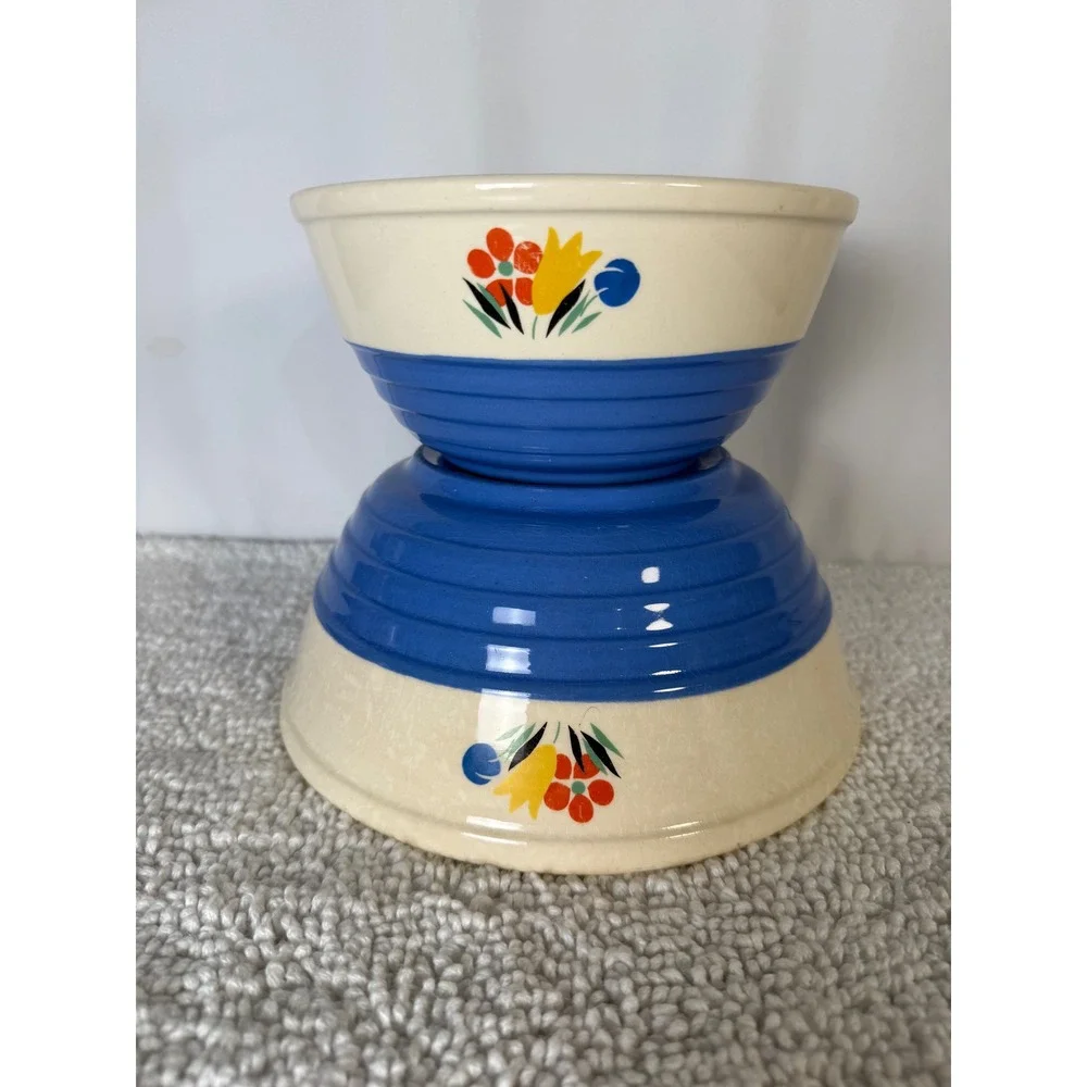 Vintage Universal Pottery Mixing Bowl Blue Floral Pattern Nesting‎ Bowls 2